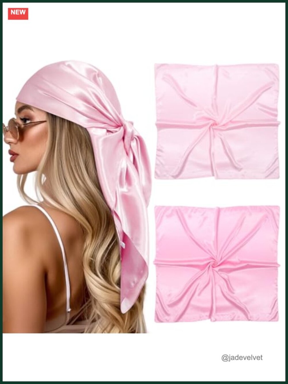 Large Square Satin Hair Scarf for Women 35x35 2Pcs Silk Like Bandanas Head Wraps